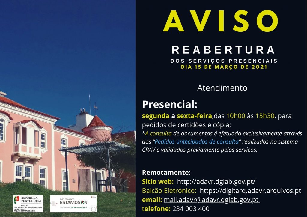 Reabertura dos serviços presenciais - ADAVR - 15 de março de 2021 Reabertura dos serviços presenciais - ADAVR - 15 de março de 2021
