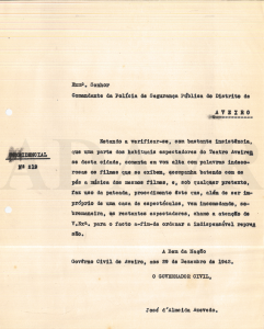 Governador Civil acusa “comportamentos impróprios” no Teatro Aveirense (1942)
